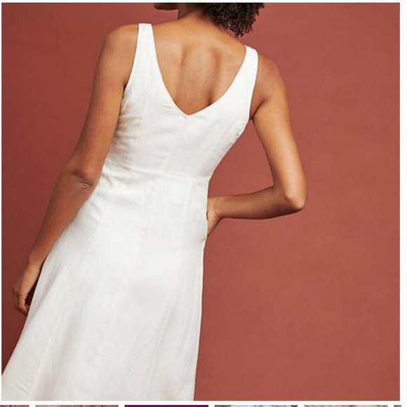 Anthropologie Antigua Linen Blend Button Up Pockets Shirt Dress White Cream 6 - Picture 2 of 7